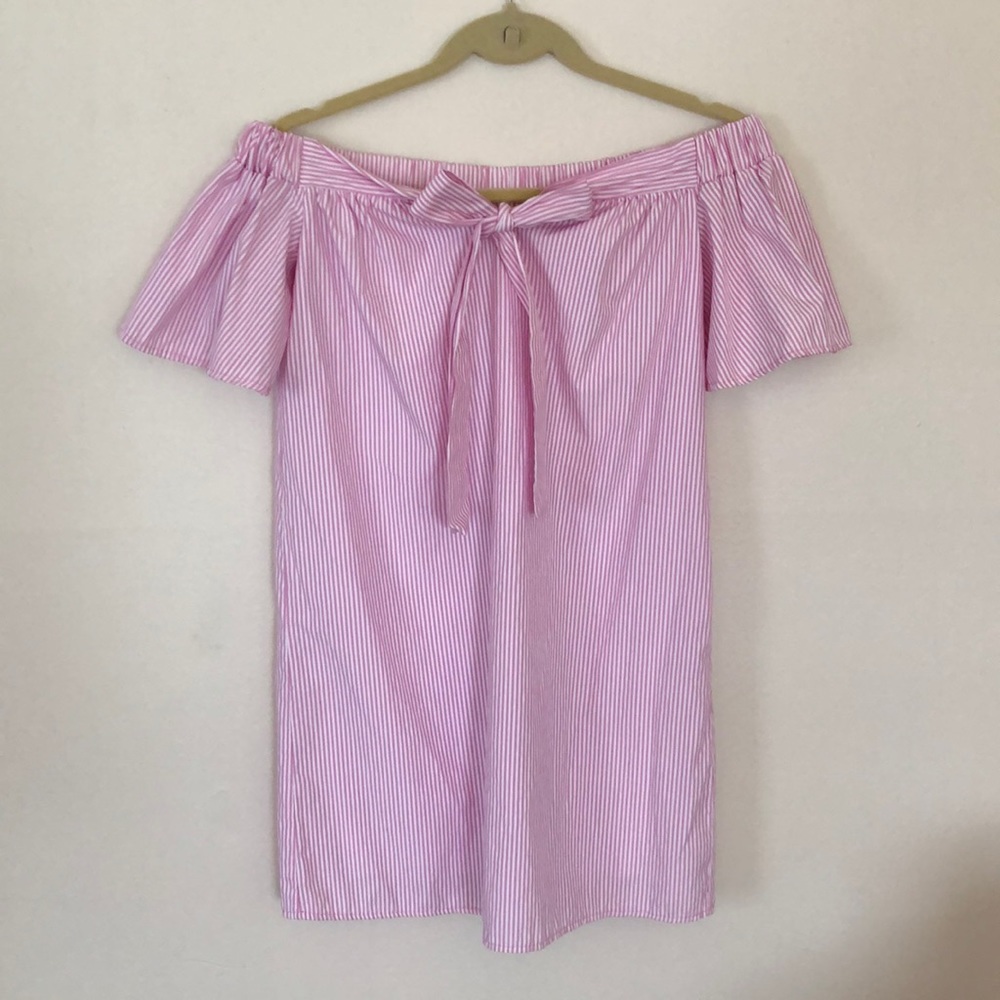 NWOT Pink and white striped off the shoulder dress